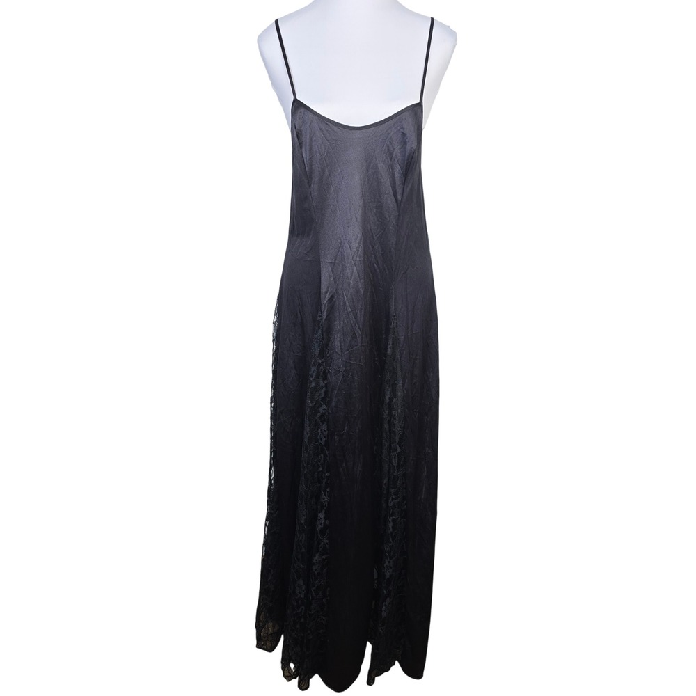 Petra Fashions Vintage Black Lace Inset Maxi Nightgown Criss Cross Back Large